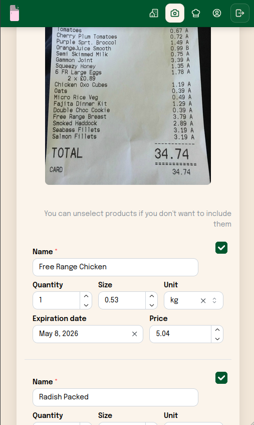 Receipt scanning flow